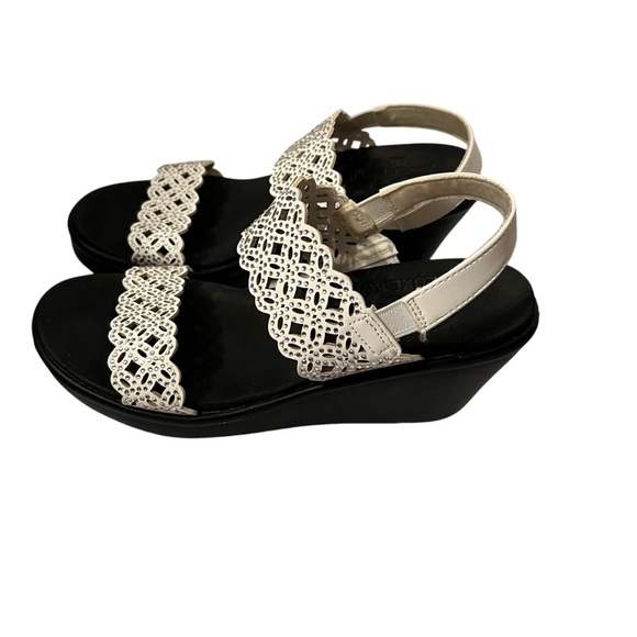 Skechers Cali Lux Foam White Sparkly Bands Wedge Shoes Size 6 - Picture 5 of 6